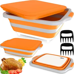 MAYALEAD BBQ Prep Tub with 2 Pcs Meat Shredder Claws, Collapsible Cutting Board, Cutting Board with Lids, Drip Easy BBQ Prep Tub with Lid-Xl Size