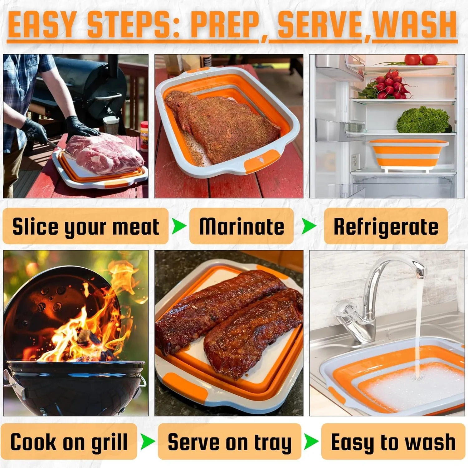 MAYALEAD BBQ Prep Tub with 2 Pcs Meat Shredder Claws, Collapsible Cutting Board, Cutting Board with Lids, Drip Easy BBQ Prep Tub with Lid-Xl Size