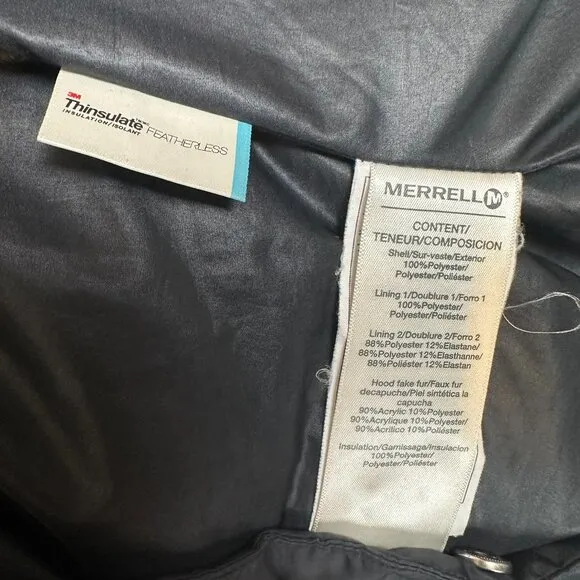 MERRELL Black Thinsulate Featherless 700 Insulated Puffer Faux Fur Hood Vest