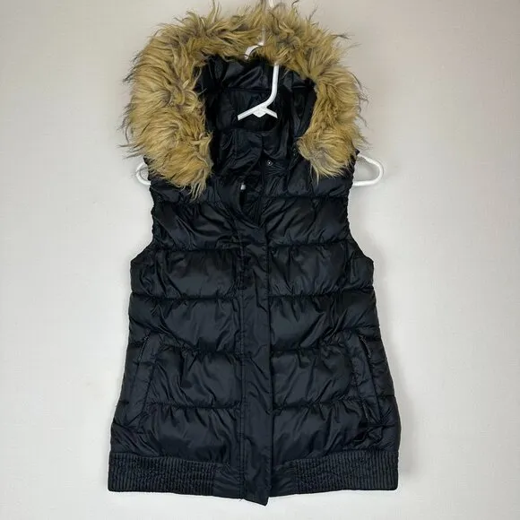 MERRELL Black Thinsulate Featherless 700 Insulated Puffer Faux Fur Hood Vest