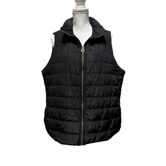 Michael Kors - jet black puffer Vest with gold hardware, size1X Women’s, EUC