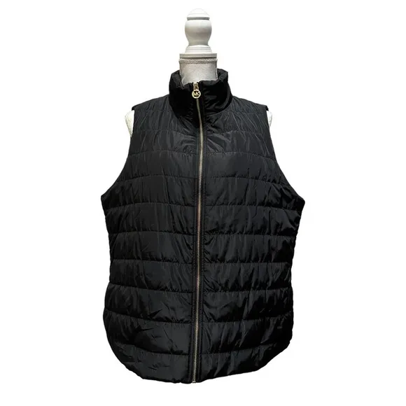 Michael Kors - jet black puffer Vest with gold hardware, size1X Women’s, EUC