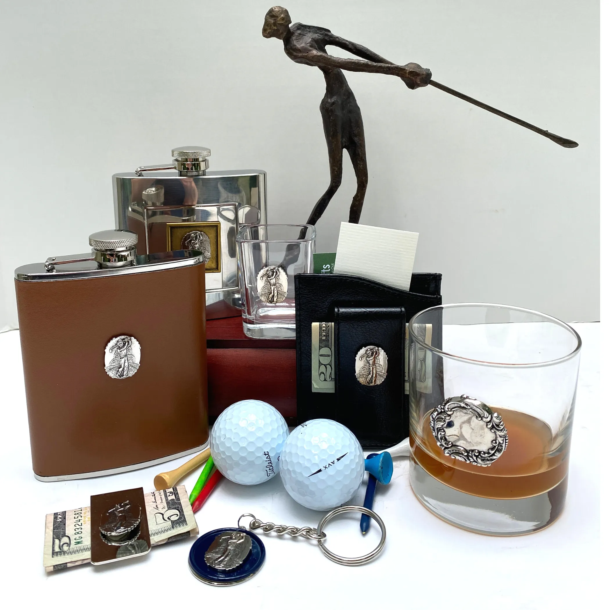 Money Clip, Golf theme, Black Faux Leather