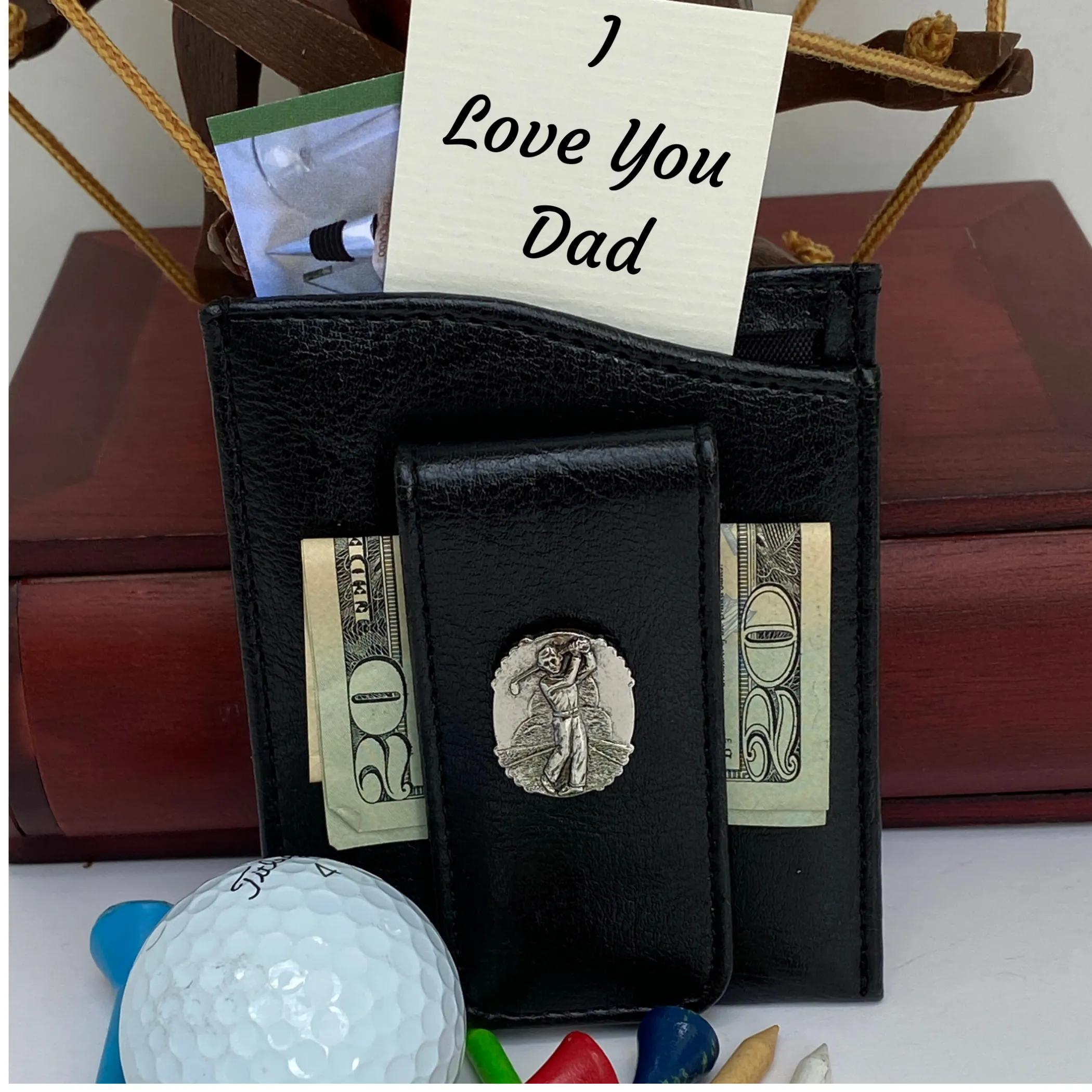Money Clip, Golf theme, Black Faux Leather