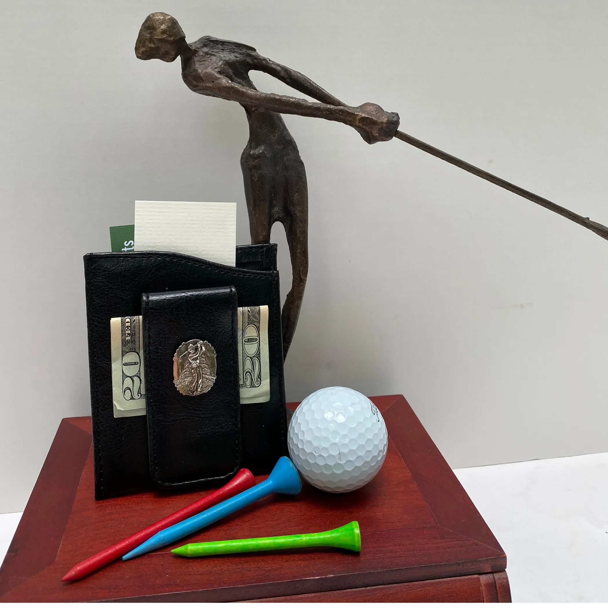 Money Clip, Golf theme, Black Faux Leather