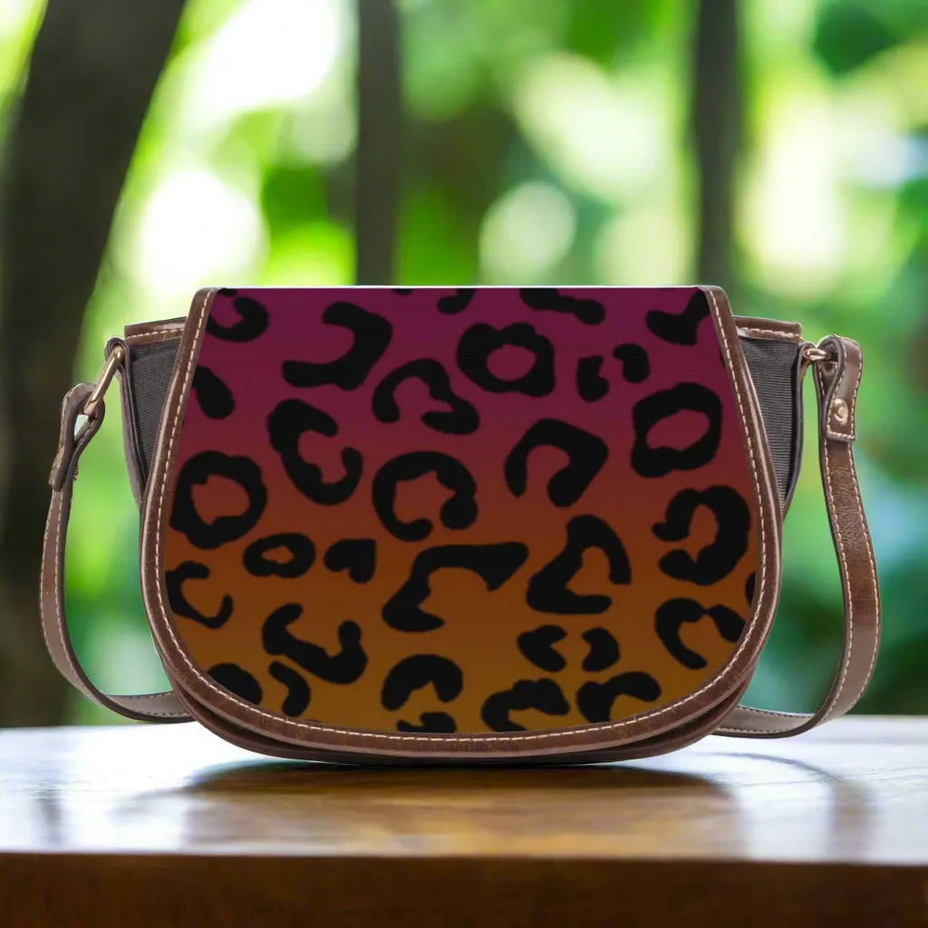 Multicolored Color Gradient Leopard Print Saddle Bag