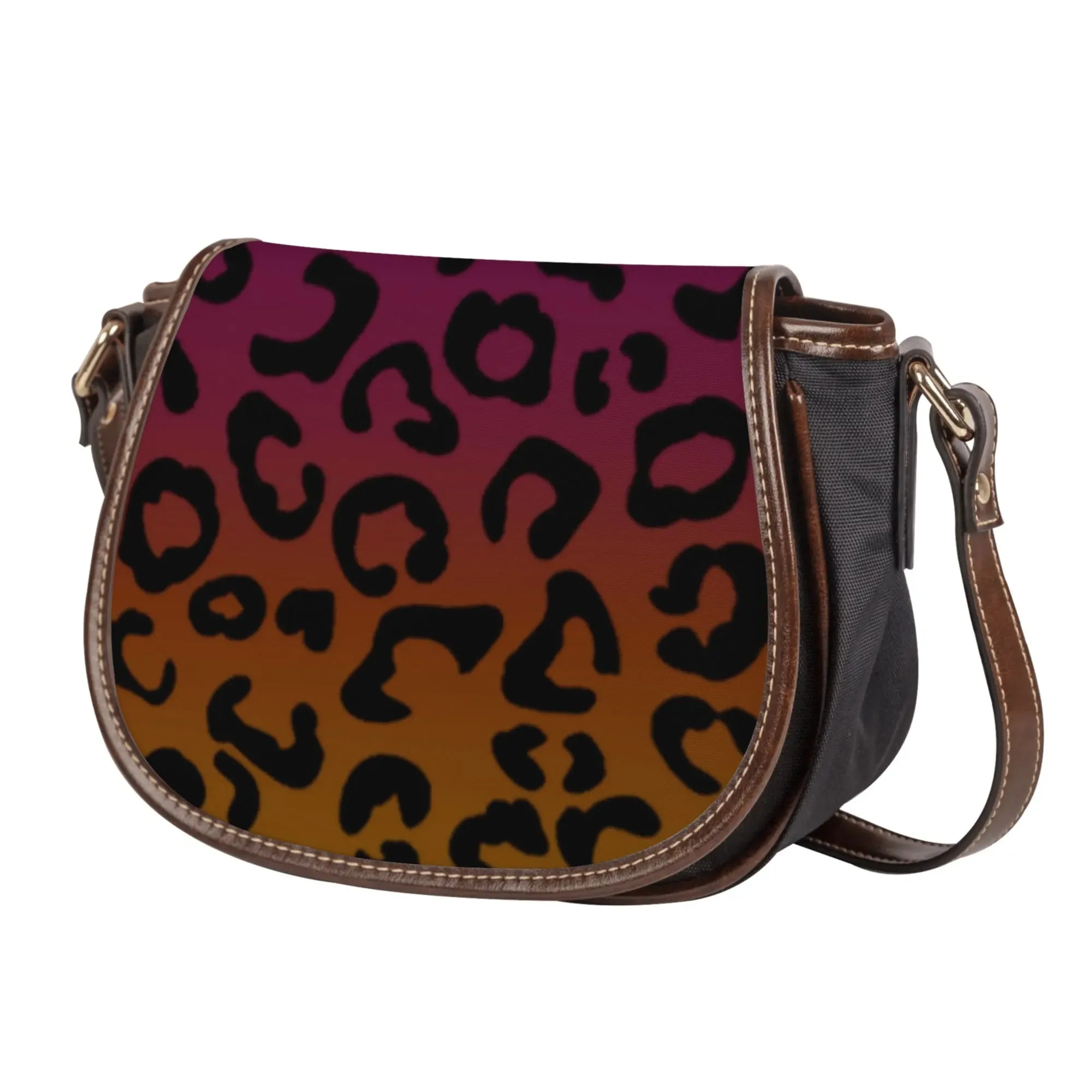 Multicolored Color Gradient Leopard Print Saddle Bag