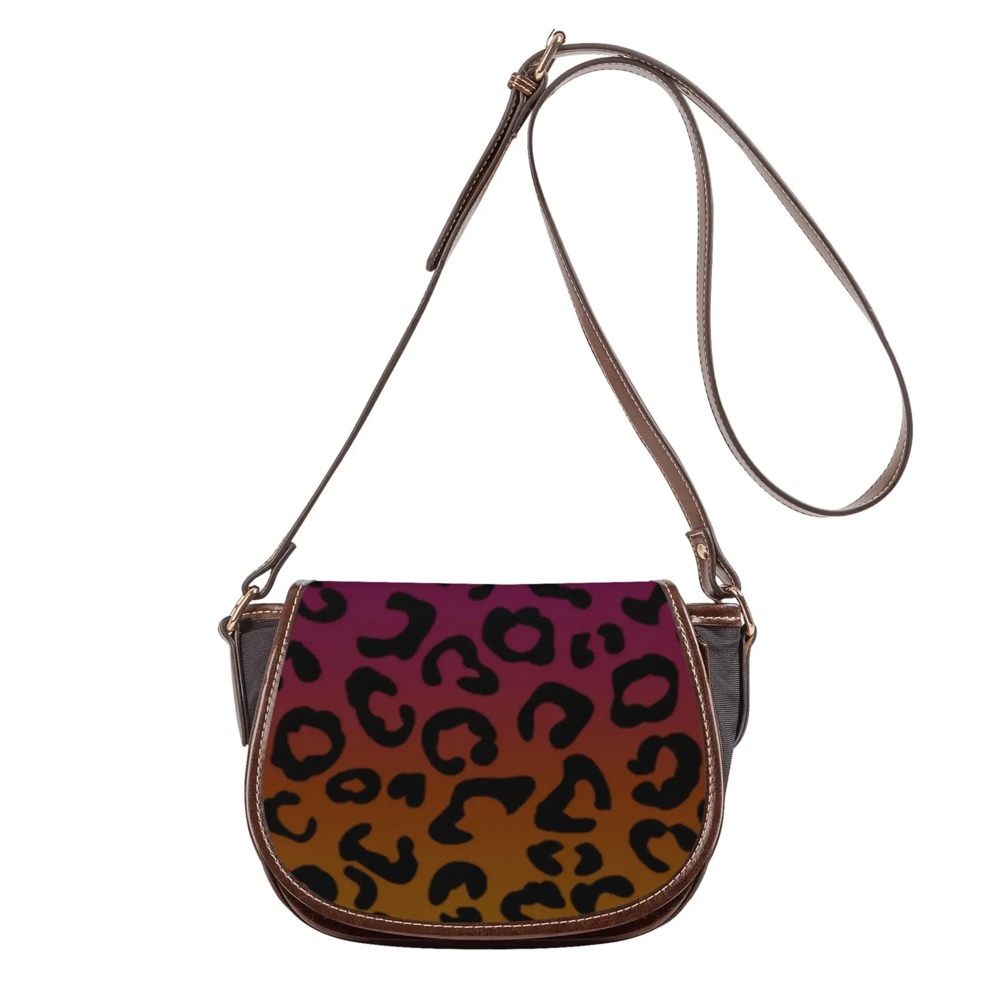 Multicolored Color Gradient Leopard Print Saddle Bag