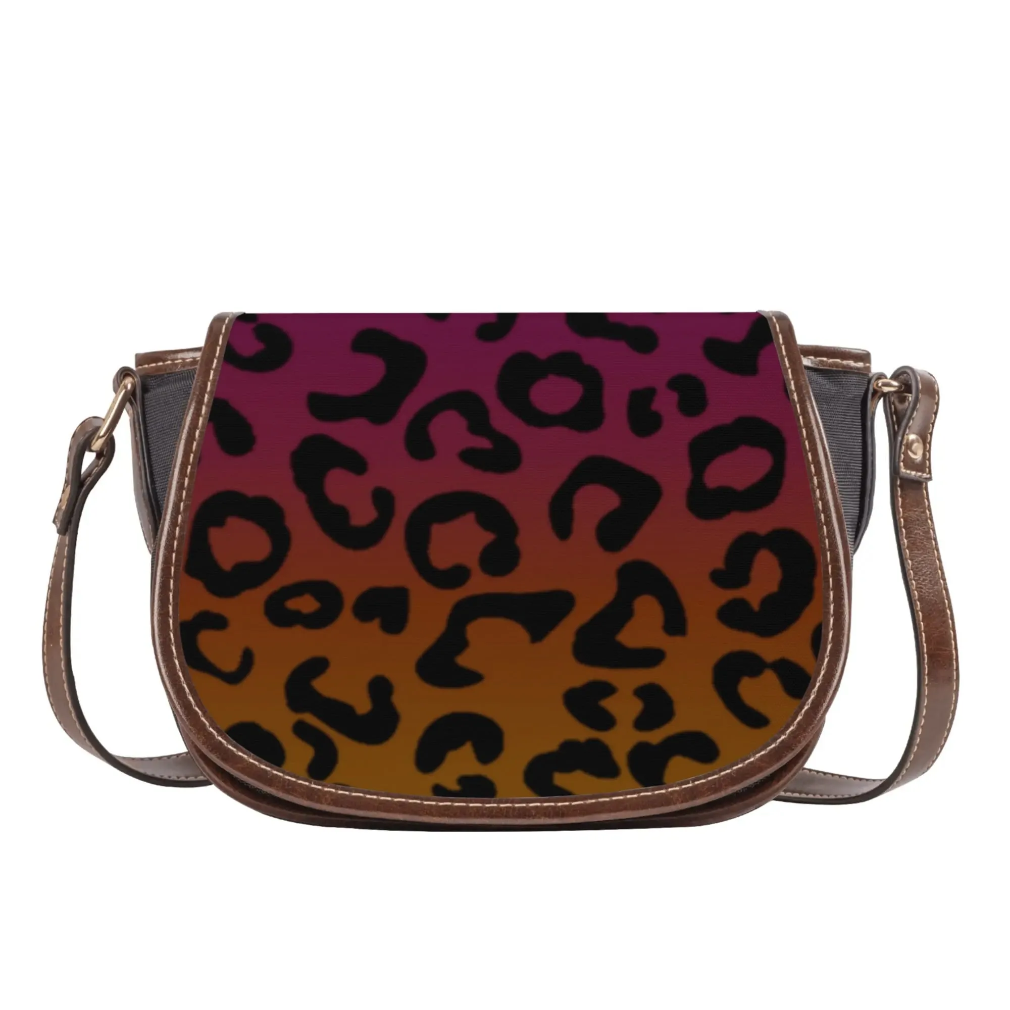 Multicolored Color Gradient Leopard Print Saddle Bag