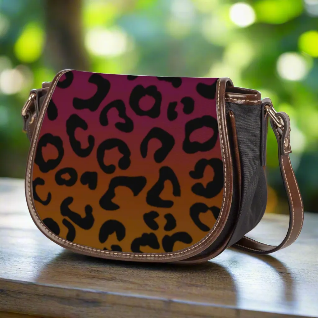 Multicolored Color Gradient Leopard Print Saddle Bag