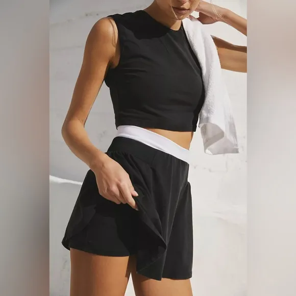 NEW! FREE PEOPLE MOVEMENT HOT SHOT Skort Set BLACK XL Skirt Shorts Crop Muscle