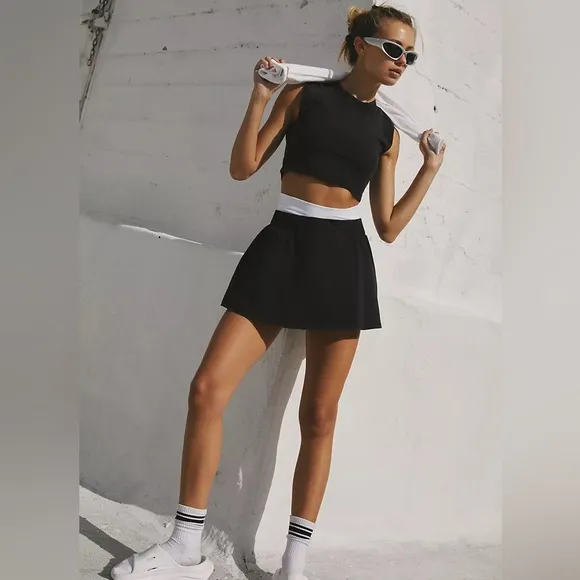 NEW! FREE PEOPLE MOVEMENT HOT SHOT Skort Set BLACK XL Skirt Shorts Crop Muscle