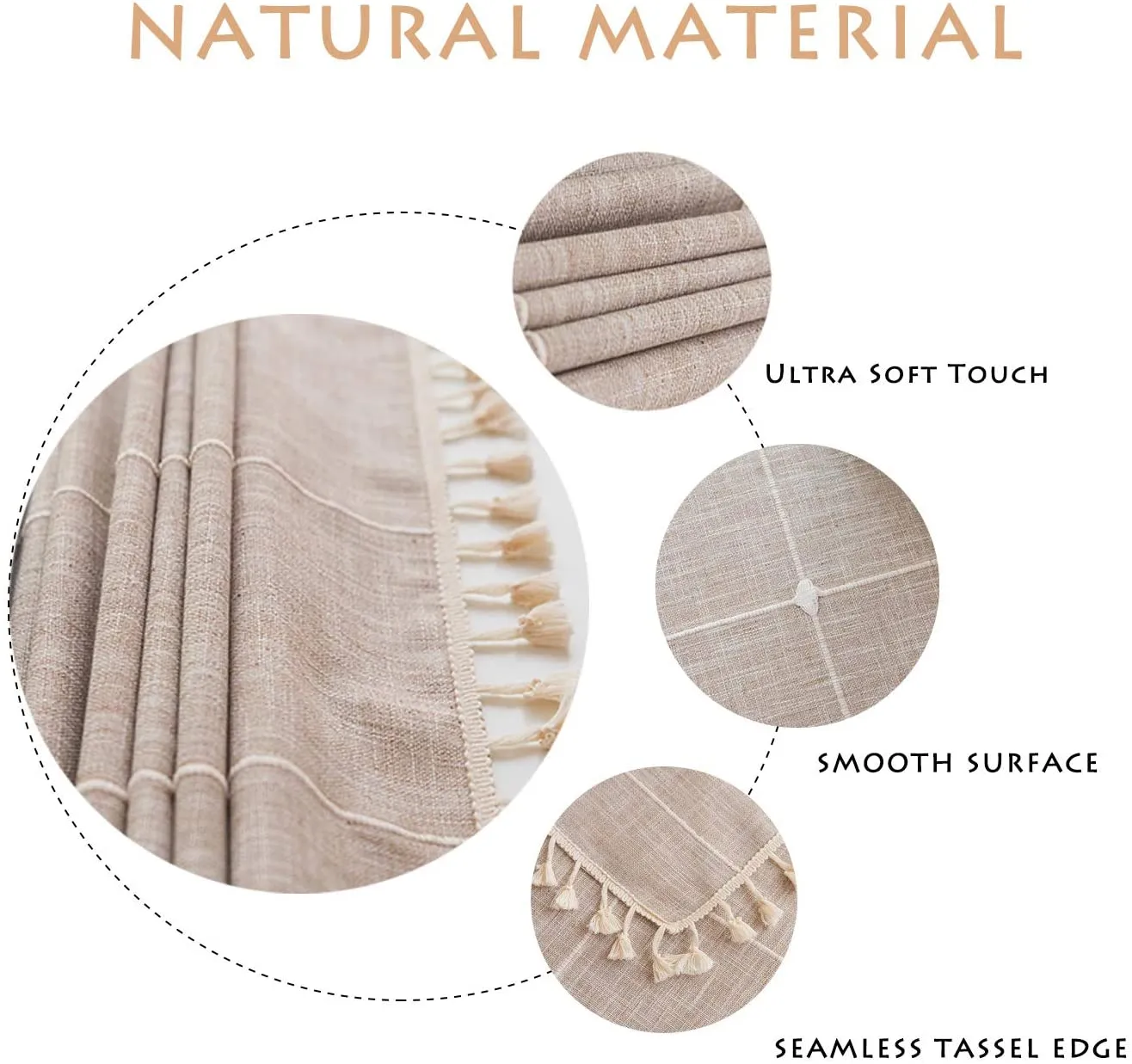 New Mokani Washable Cotton Linen Stitching Tassel Design Tablecloth, Rectangle Table Cover Great for Kitchen Dinning Tabletop Buffet Decoration (55 x55 Inch, Brown)