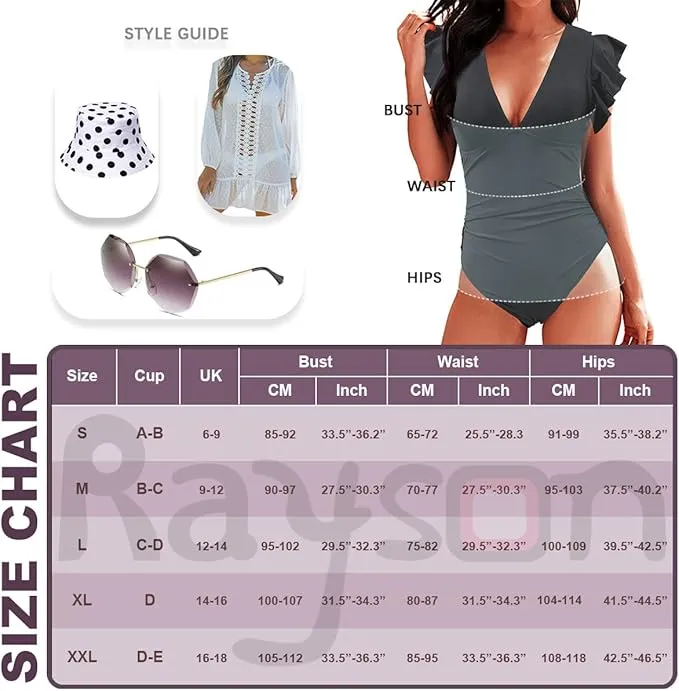 New Women's One Piece Swimsuit Ruffled Lace Up Monokini V Neck Ruched Bathing Suits Push Up Tummy Control Black, Sz XL