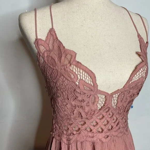 NWT Free People Intimately Pink Rose Adella Frilled Chemise Slip Dress