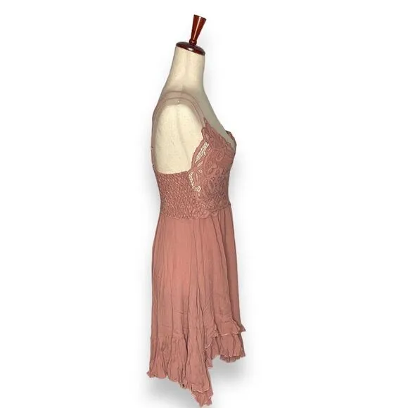 NWT Free People Intimately Pink Rose Adella Frilled Chemise Slip Dress