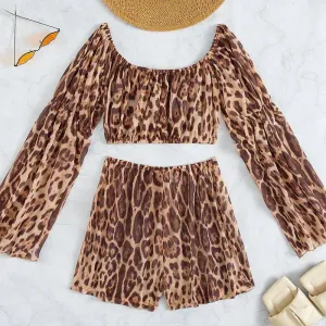 Off shoulder Cover Up Leopard Beach Cover Up Set