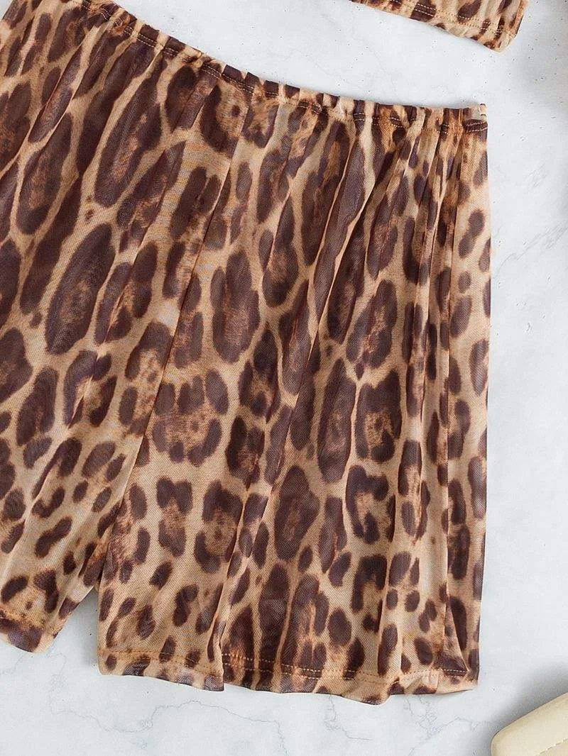 Off shoulder Cover Up Leopard Beach Cover Up Set