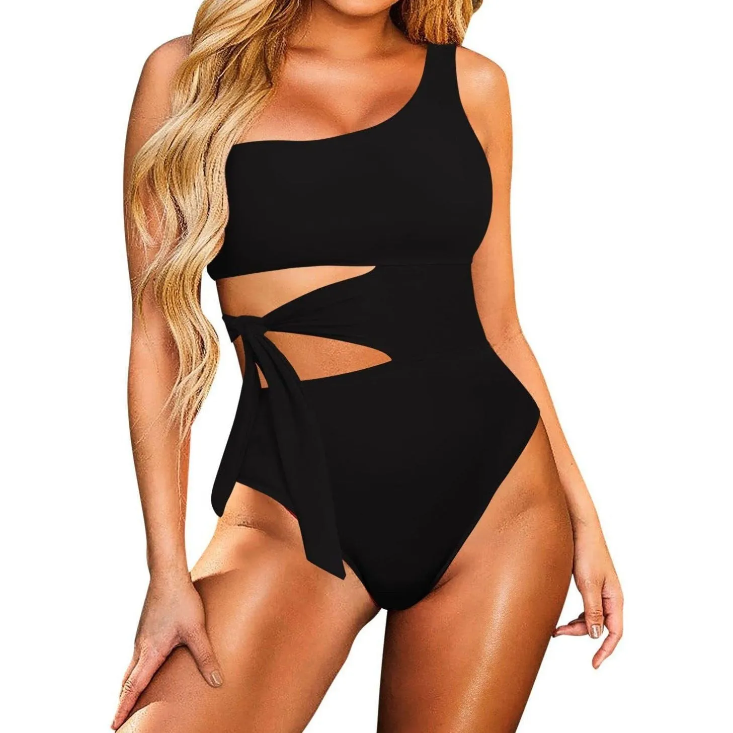 One-shoulder hollow lace swimsuit
