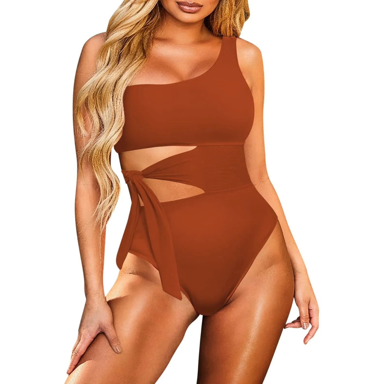 One-shoulder hollow lace swimsuit