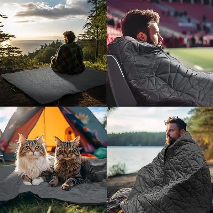 Outdoor Waterproof Blanket, Foldable Fleece Stadium Blanket for Outdoor Sports Event,Camping,Concerts, Car,Pet,Picnics -Windproof, Wearable,Machine Washable 80"x58"