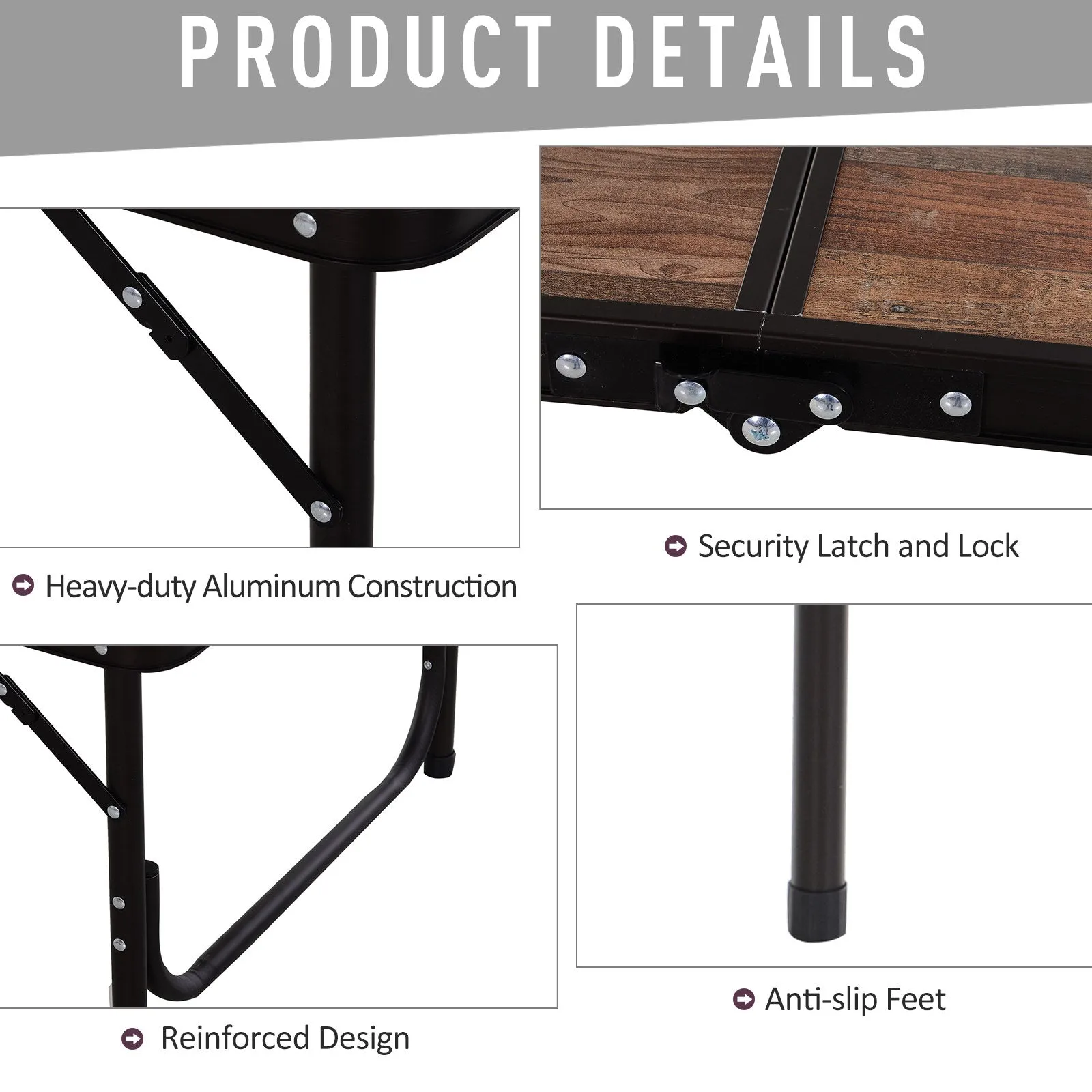 Outsunny 3ft Height Adjustable Medium-density fibreboard Folding Camping Table