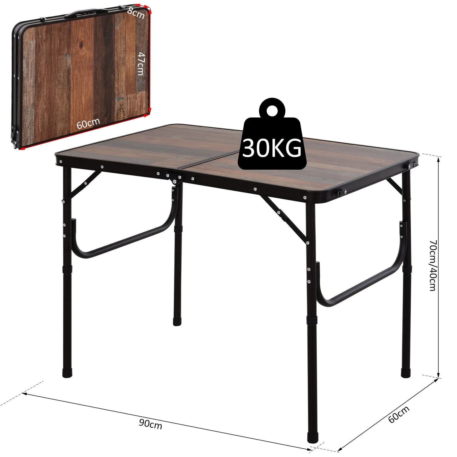 Outsunny 3ft Height Adjustable Medium-density fibreboard Folding Camping Table