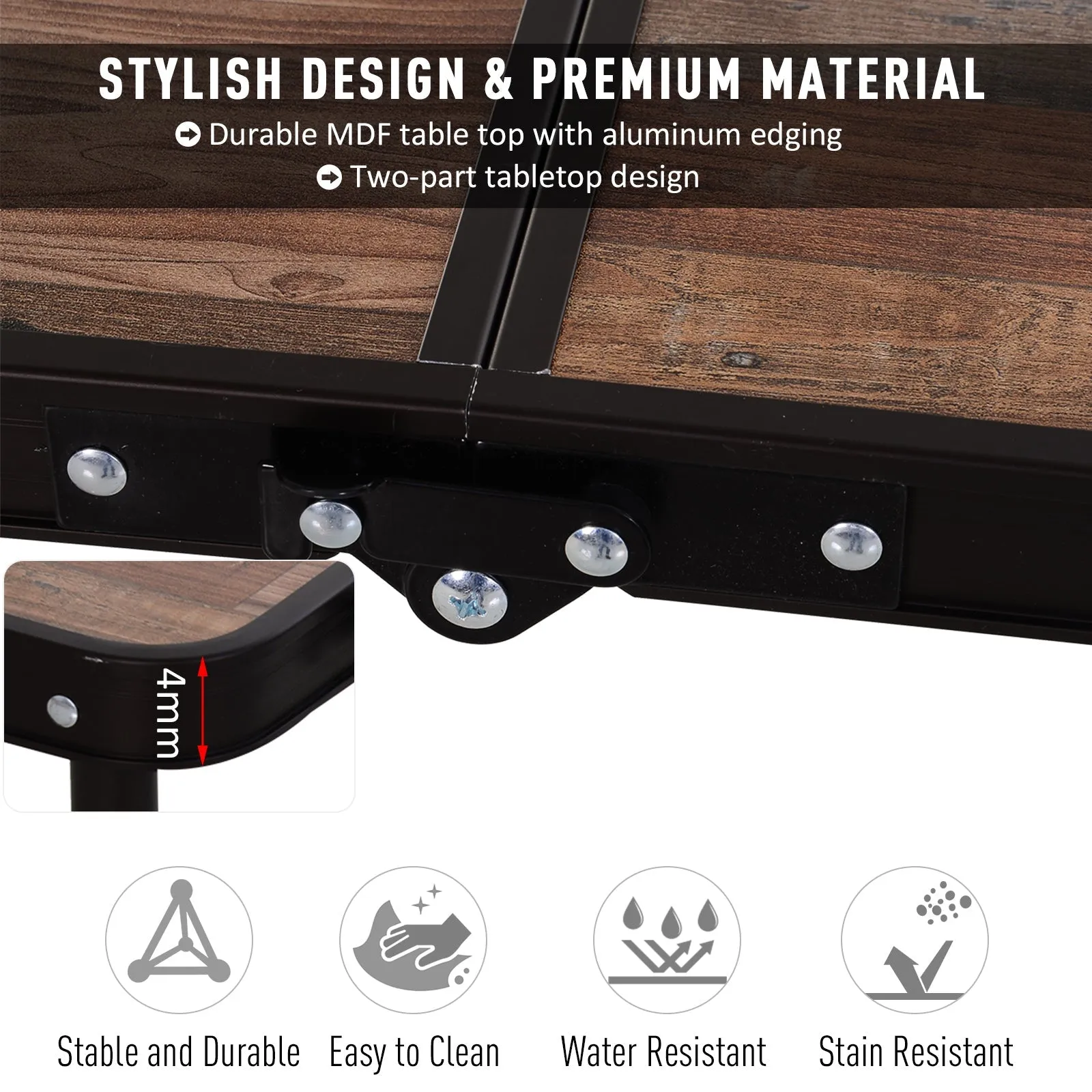 Outsunny 3ft Height Adjustable Medium-density fibreboard Folding Camping Table