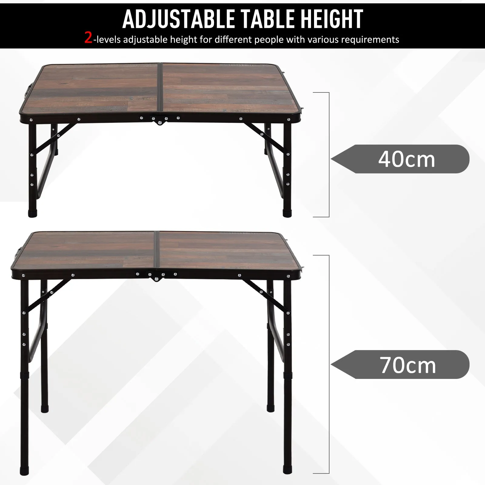 Outsunny 3ft Height Adjustable Medium-density fibreboard Folding Camping Table