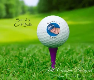 Personalized Golf balls - set of 3 with YOUR photo - Father's Day Gift - Daddy's Caddy
