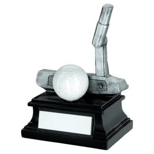 Pewter/White/Black Golf Club And Ball Trophy With Plate (Putter) - 6in