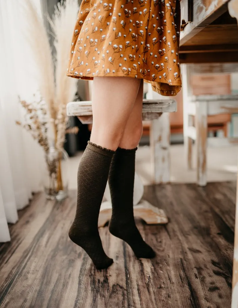 Picnic Knee High Socks - Midnight Olive