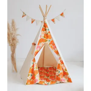 Picnic With Flowers Teepee - Beige, Orange & Green