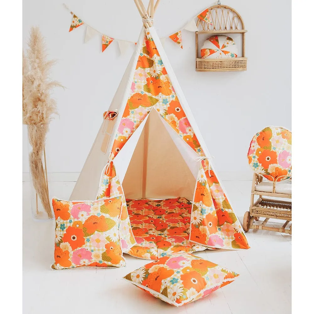 Picnic With Flowers Teepee - Beige, Orange & Green