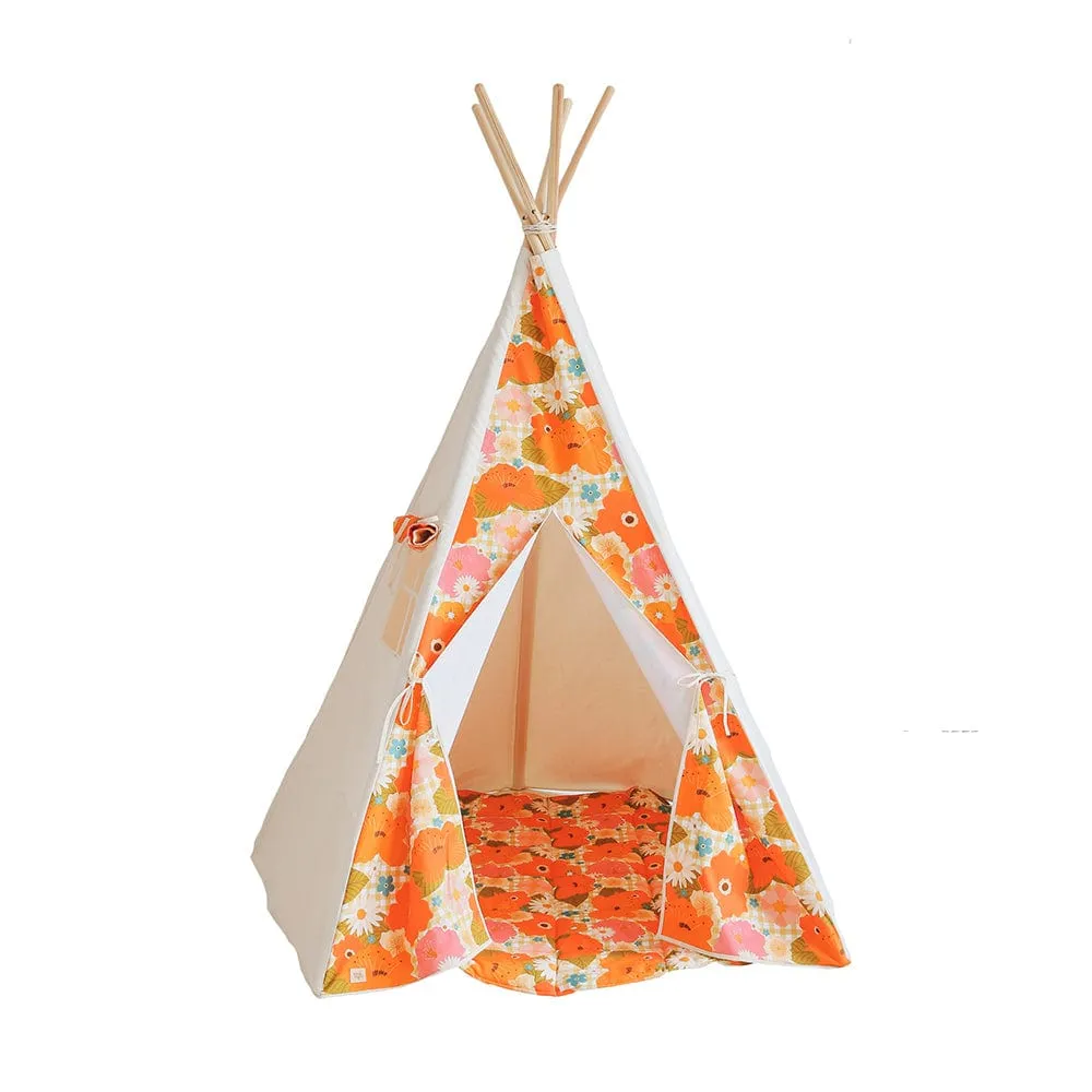 Picnic With Flowers Teepee - Beige, Orange & Green