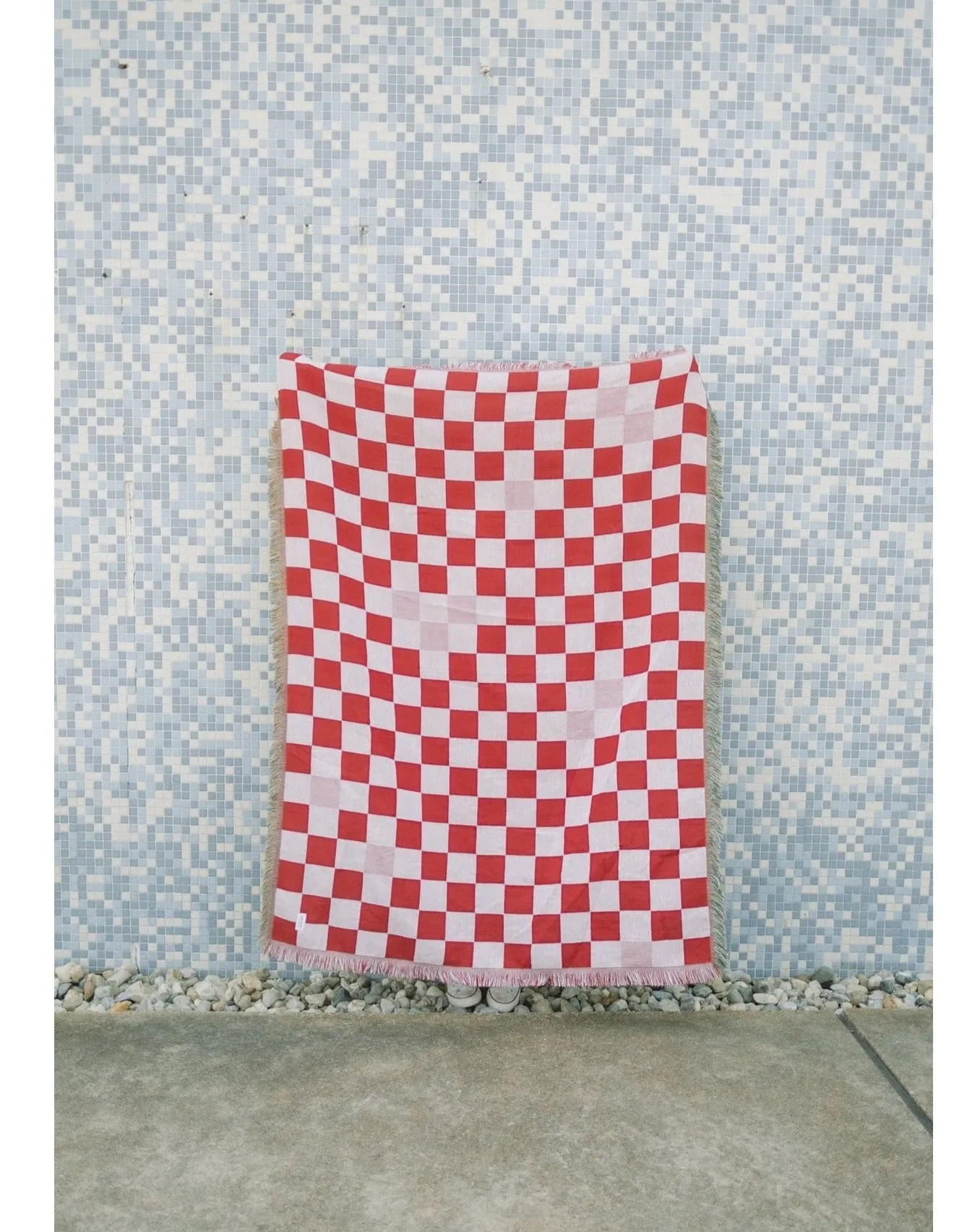 Pink and Red Checker Woven Blanket