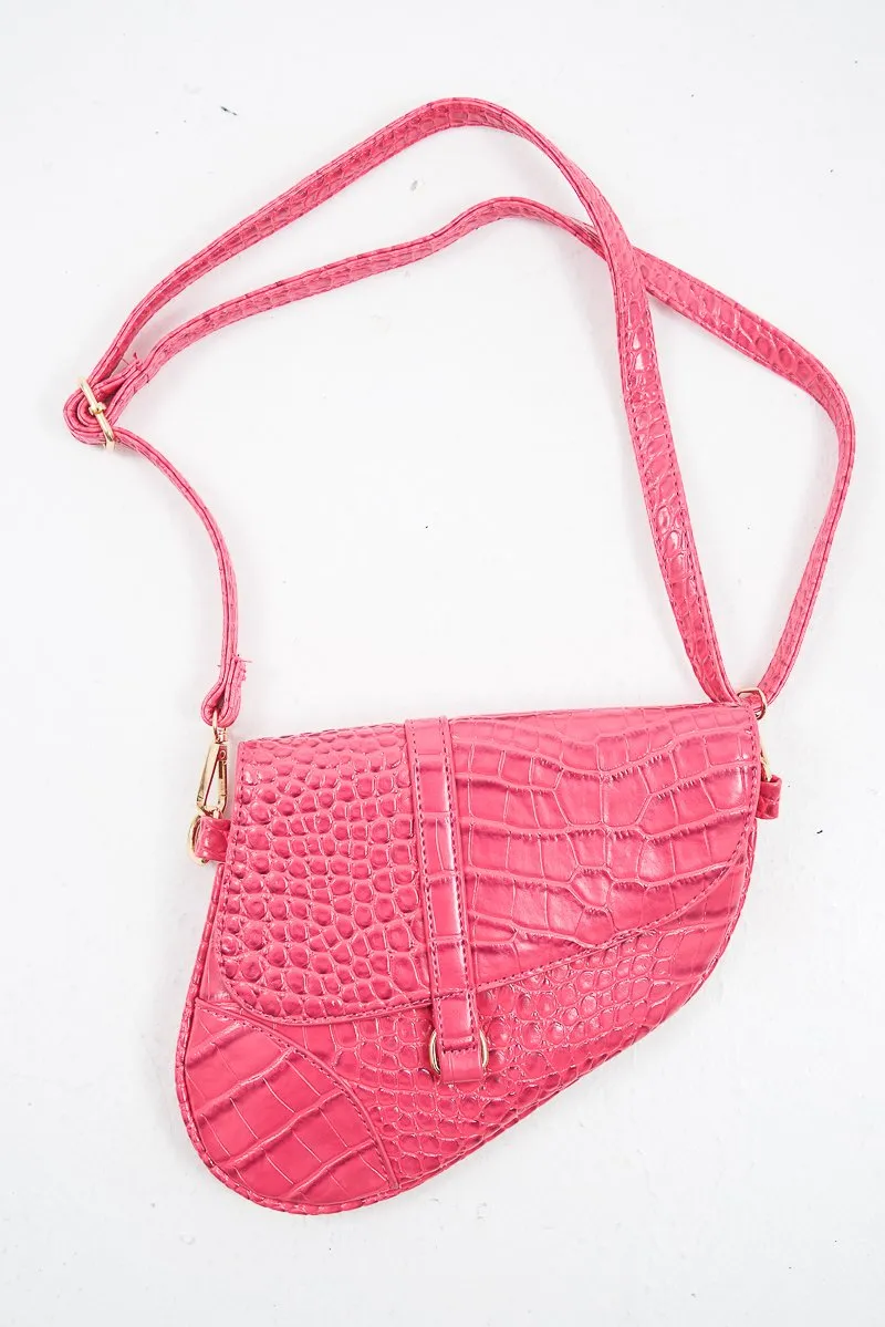 Pink Faux Croc Saddle Bag - Stevi