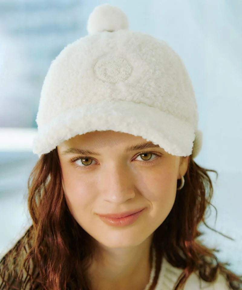PIV'VEE Earflap Shearling Cap - Cloud White
