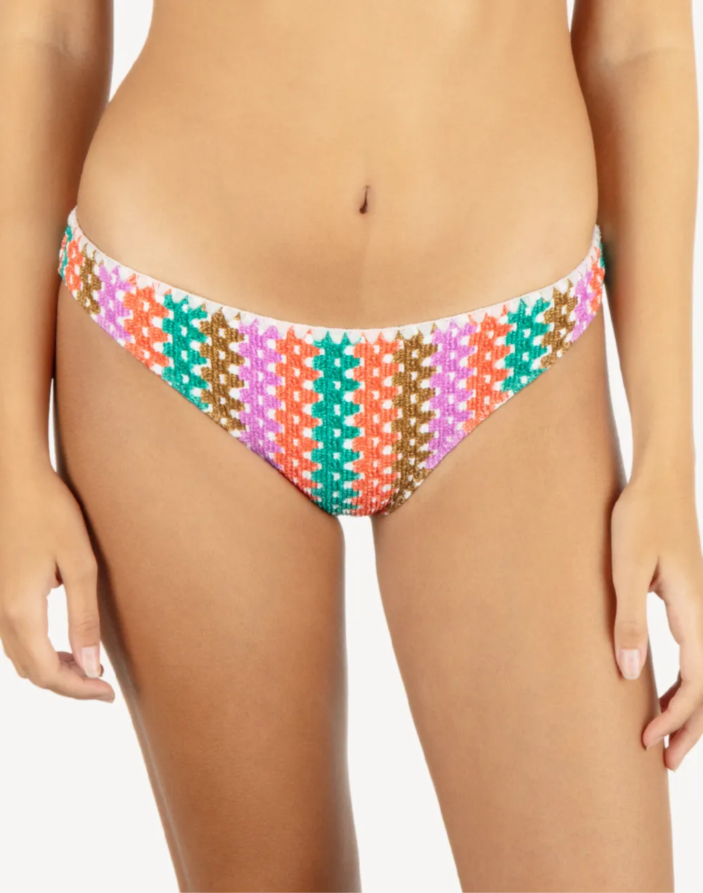 Printed Stripe Crochet Scrunch Moderate Bikini Bottom