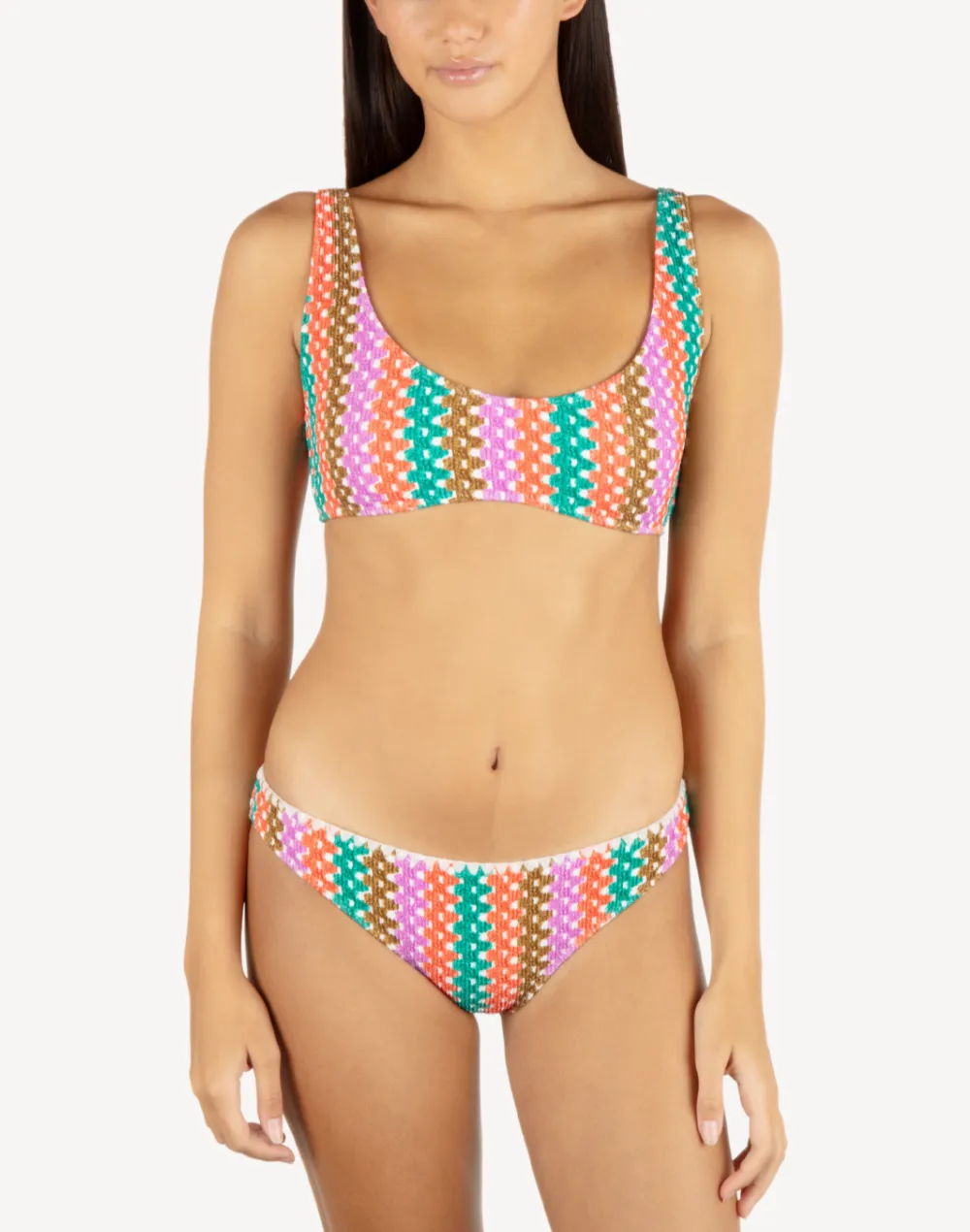 Printed Stripe Crochet Scrunch Moderate Bikini Bottom