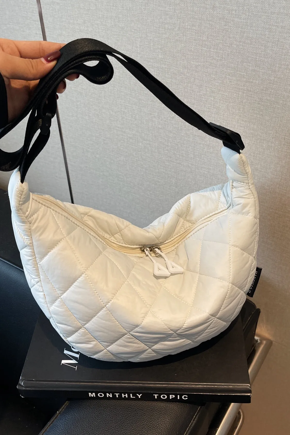 Quilted Adjustable Strap Crossbody Bag | Durable Polyester | Medium Size Purse for Daily Essentials