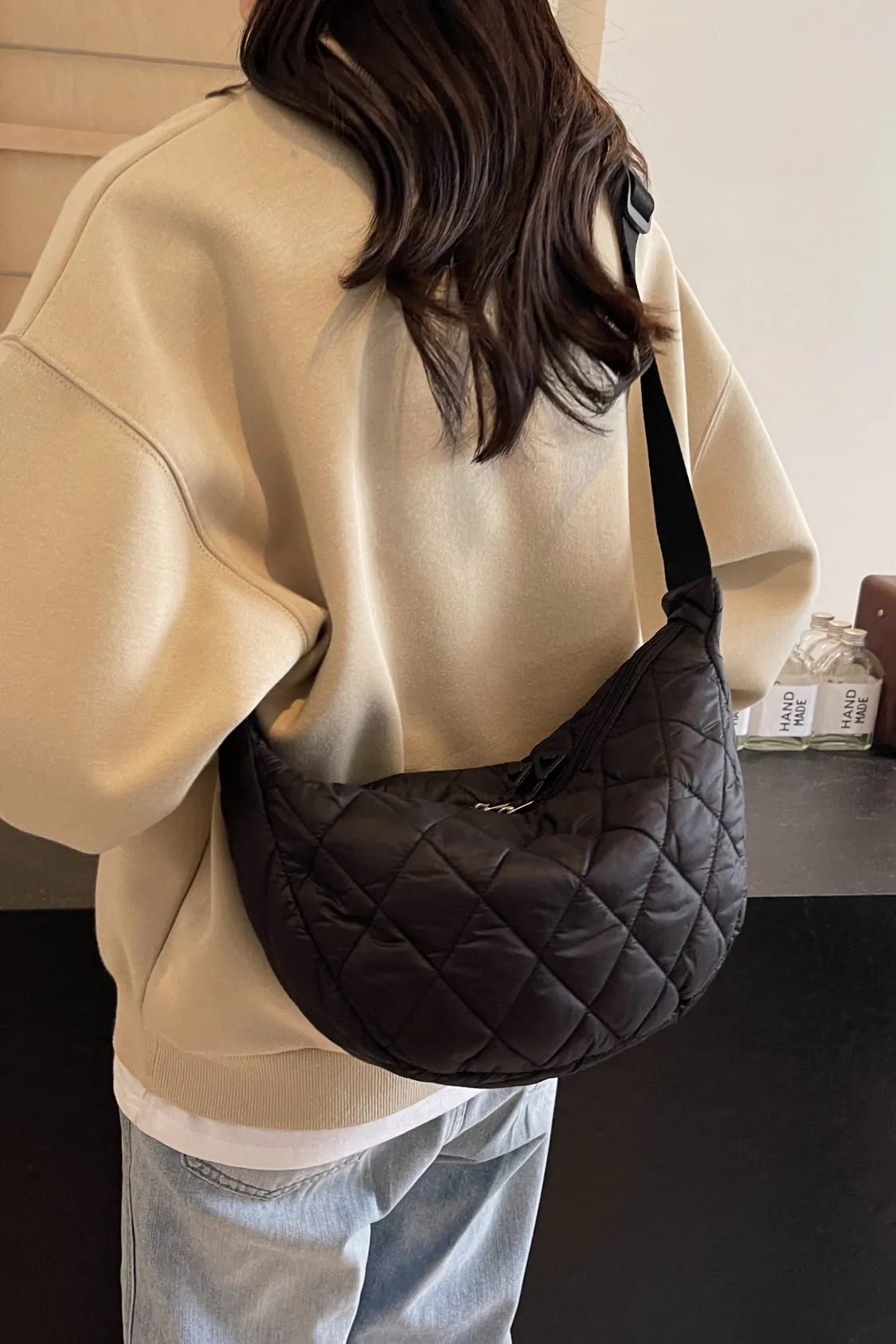 Quilted Adjustable Strap Crossbody Bag | Durable Polyester | Medium Size Purse for Daily Essentials