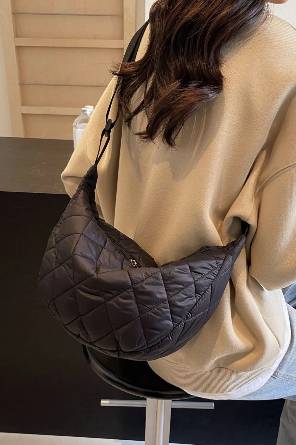 Quilted Adjustable Strap Crossbody Bag | Durable Polyester | Medium Size Purse for Daily Essentials