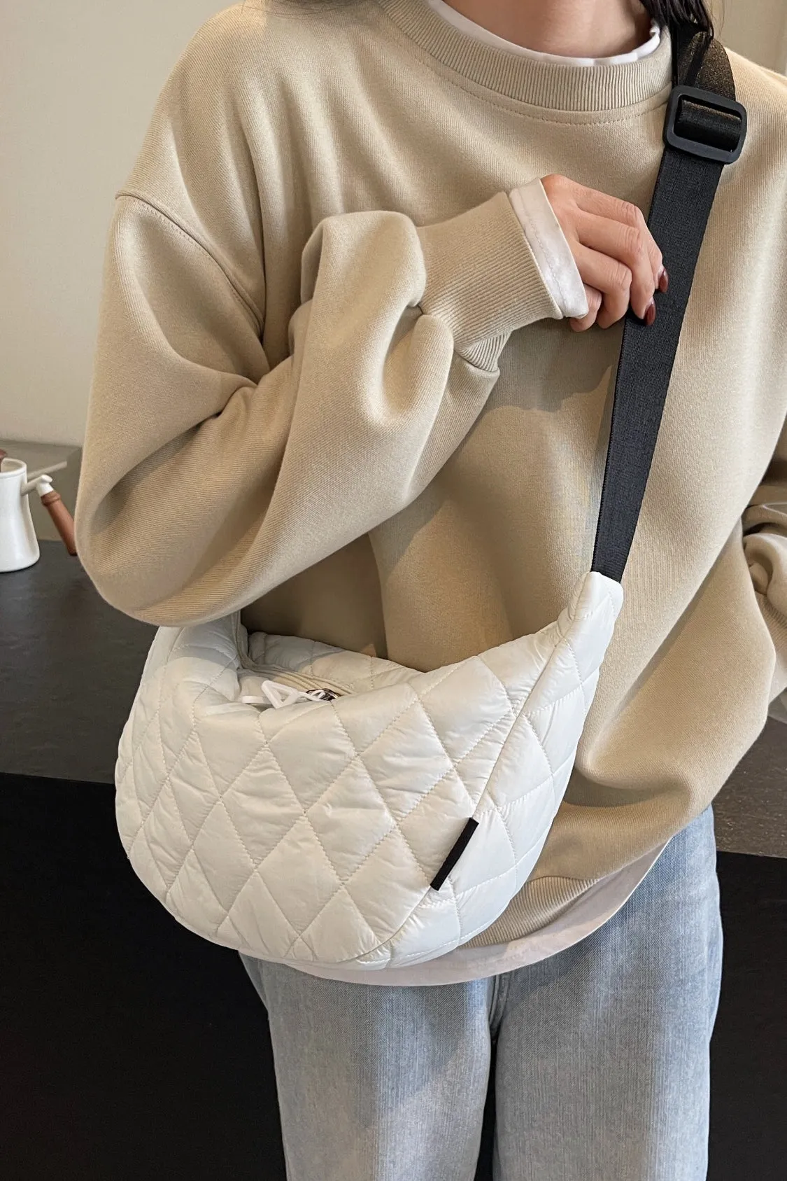 Quilted Adjustable Strap Crossbody Bag | Durable Polyester | Medium Size Purse for Daily Essentials