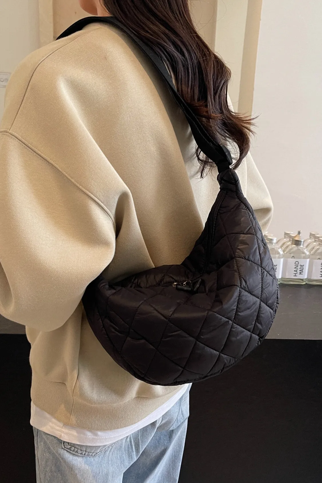 Quilted Adjustable Strap Crossbody Bag | Durable Polyester | Medium Size Purse for Daily Essentials