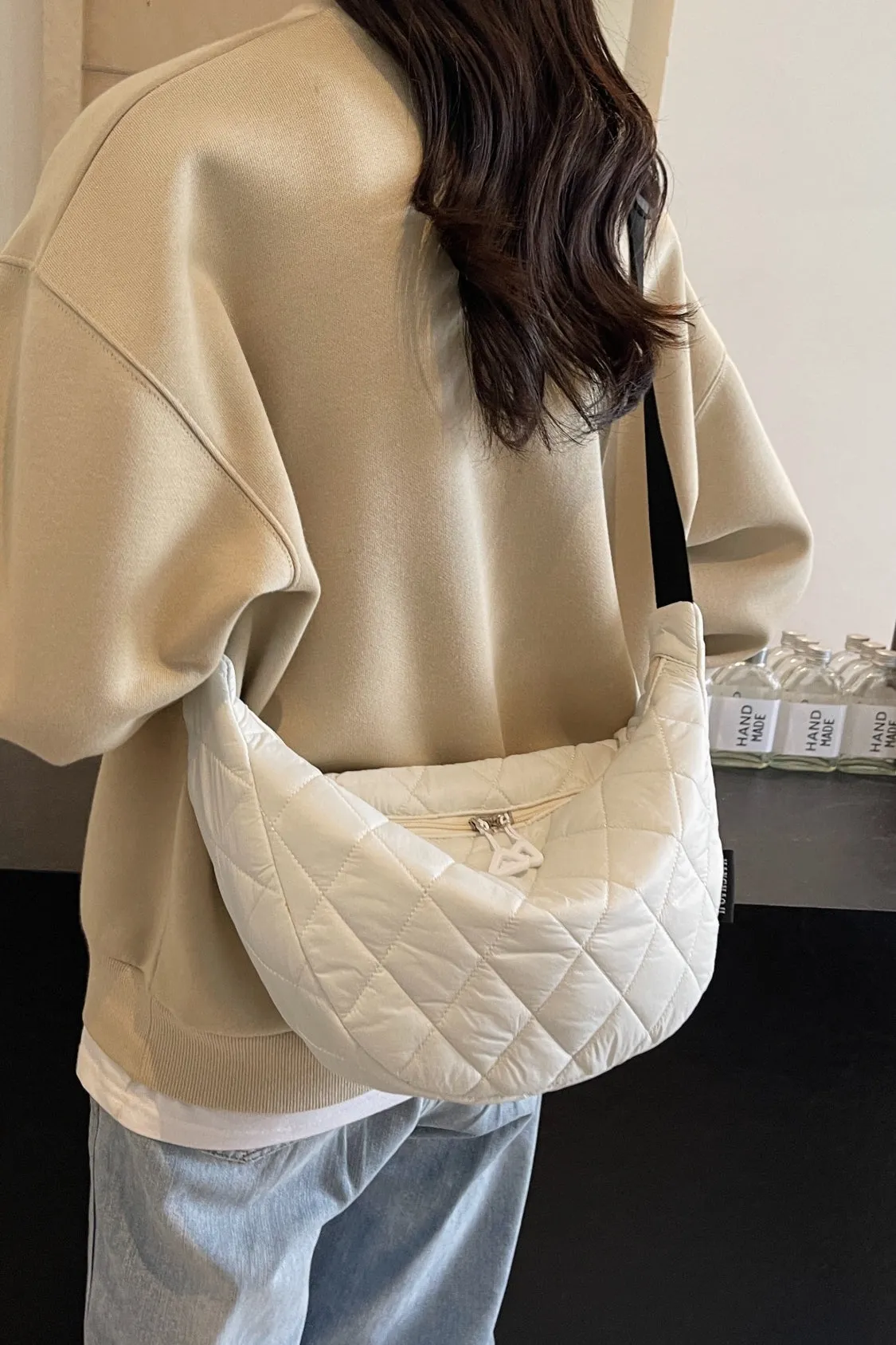Quilted Adjustable Strap Crossbody Bag | Durable Polyester | Medium Size Purse for Daily Essentials