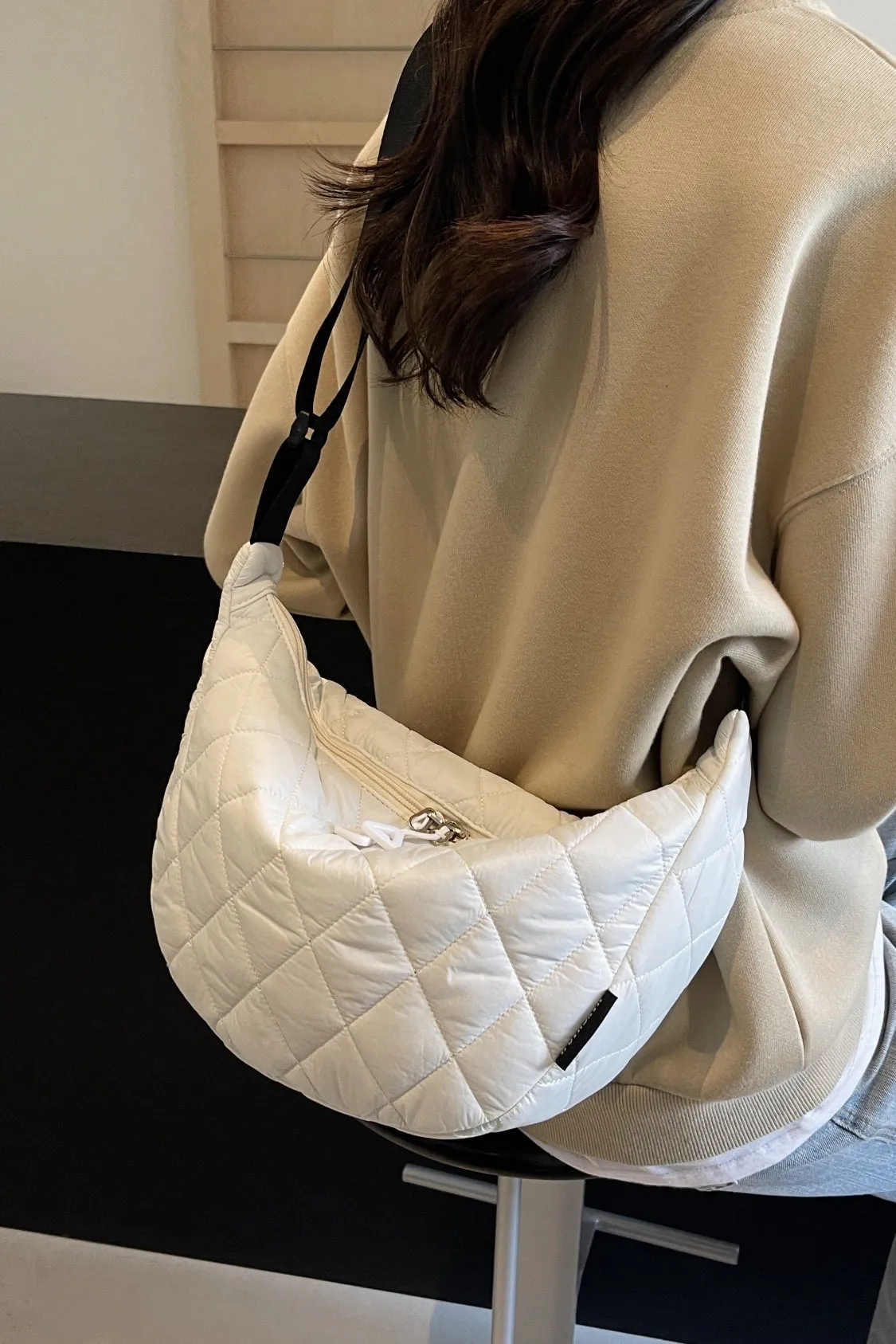 Quilted Adjustable Strap Crossbody Bag | Durable Polyester | Medium Size Purse for Daily Essentials