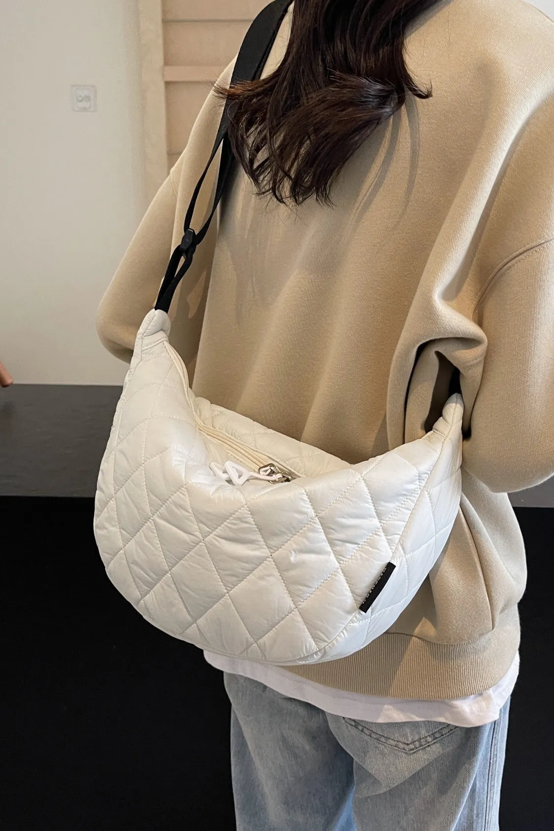 Quilted Adjustable Strap Crossbody Bag | Durable Polyester | Medium Size Purse for Daily Essentials