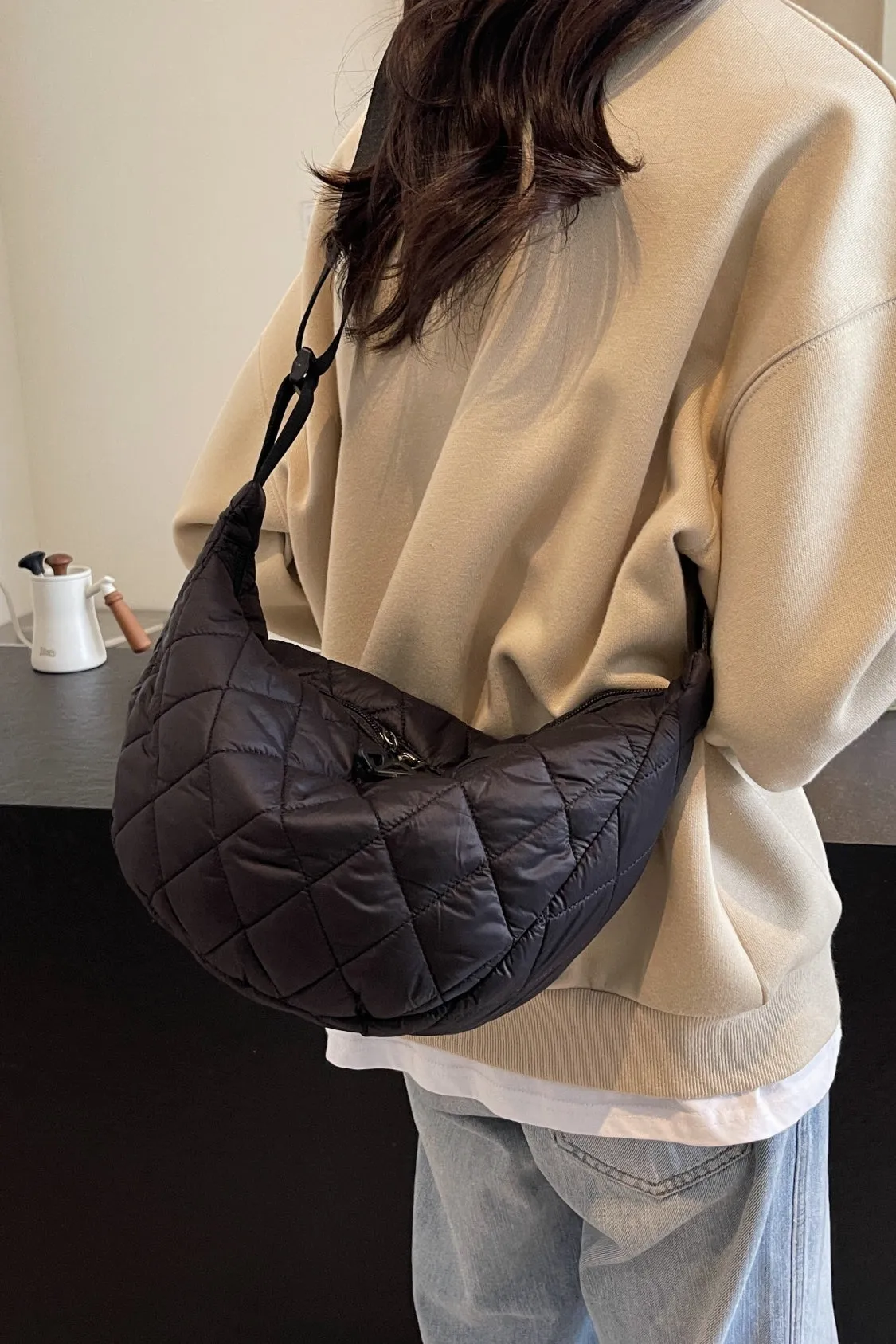 Quilted Adjustable Strap Crossbody Bag | Durable Polyester | Medium Size Purse for Daily Essentials