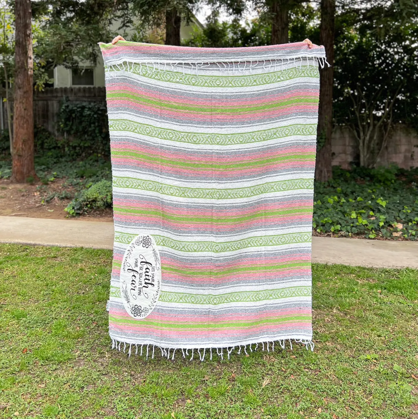 "Faith" - Lime/Grey Throw - Falza Mexican Blanket